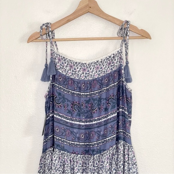 NWT Lucky Brand Tiered Mixed Floral Print Tassel Tie Strap Boho Sundress Small - Picture 8 of 16